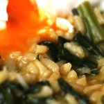 Risotto d’espigalls, parmesà i ous escalfat