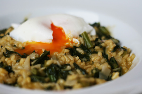 Risotto d’espigalls, parmesà i ous escalfat